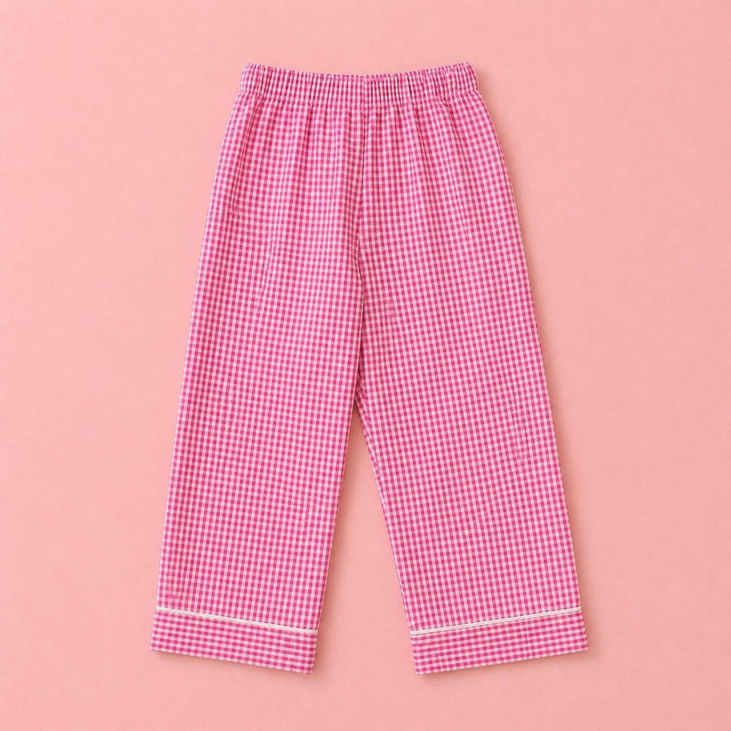 Pure Cotton Pink Gingham Checks Nightsuit Set with Dragonfly Patch