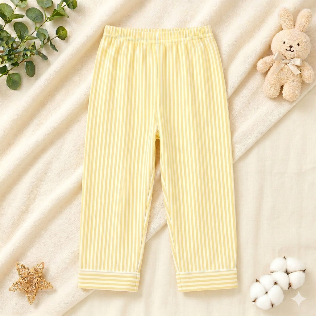 Kids Pure Cotton Yellow Striped Bunny Patch Night Suit