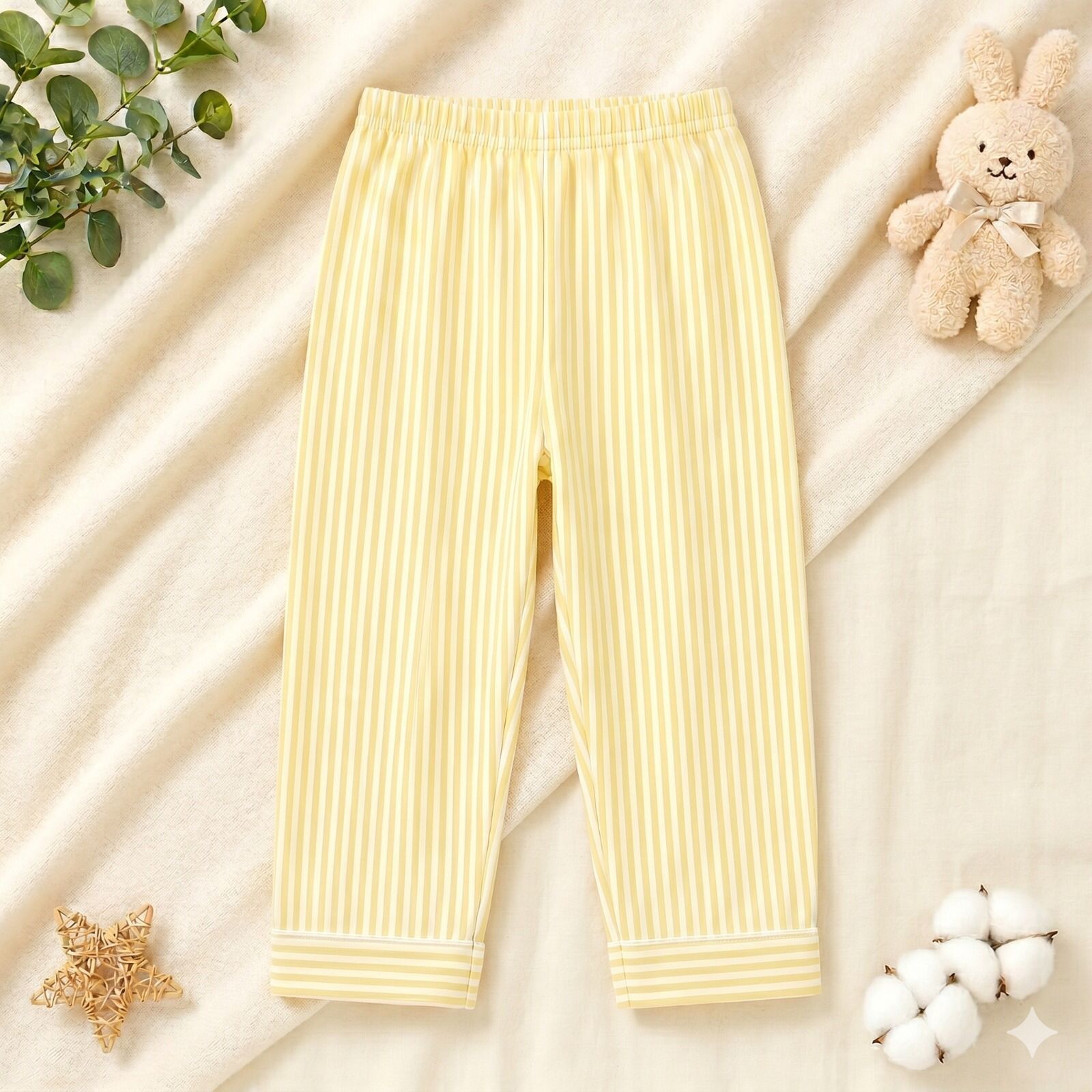 Kids Pure Cotton Yellow Striped Bunny Patch Night Suit