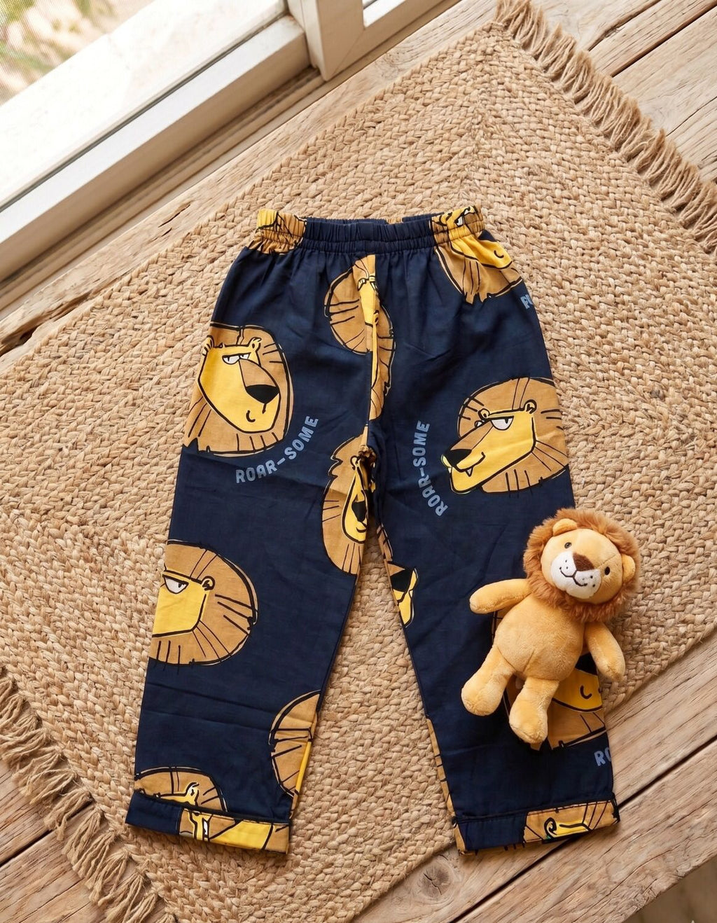 Pure Cotton Navy Blue Lion Print Nightsuit Set