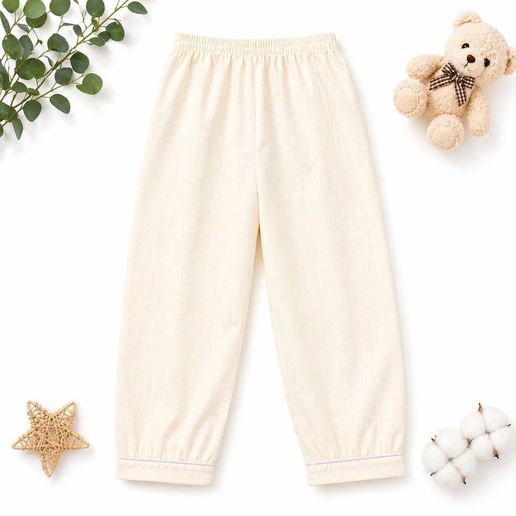 Cotton Yellow Cream Nightsuit Set with Cat Patch