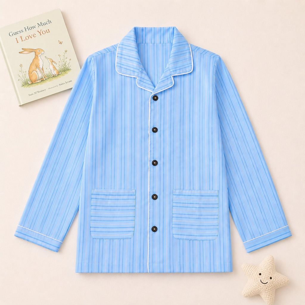 Sky Blue Stripe Cotton Night Suit