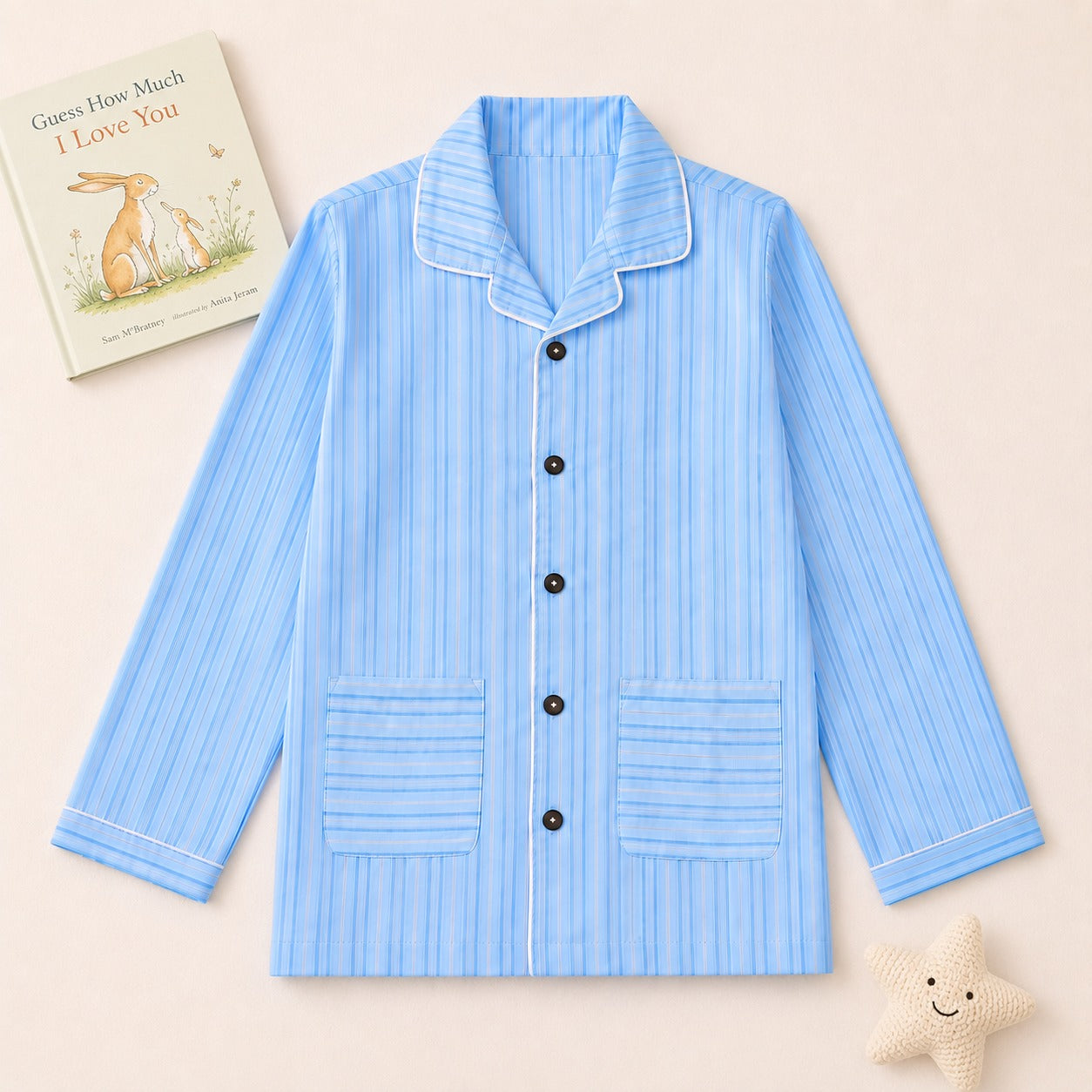Sky Blue Stripe Cotton Night Suit