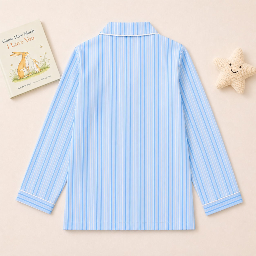 Sky Blue Stripe Cotton Night Suit