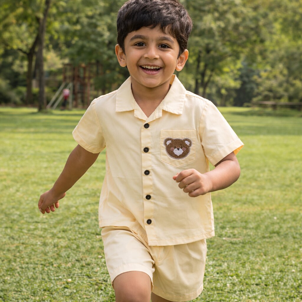Kids butter yellow co-ord set – flat lay product view