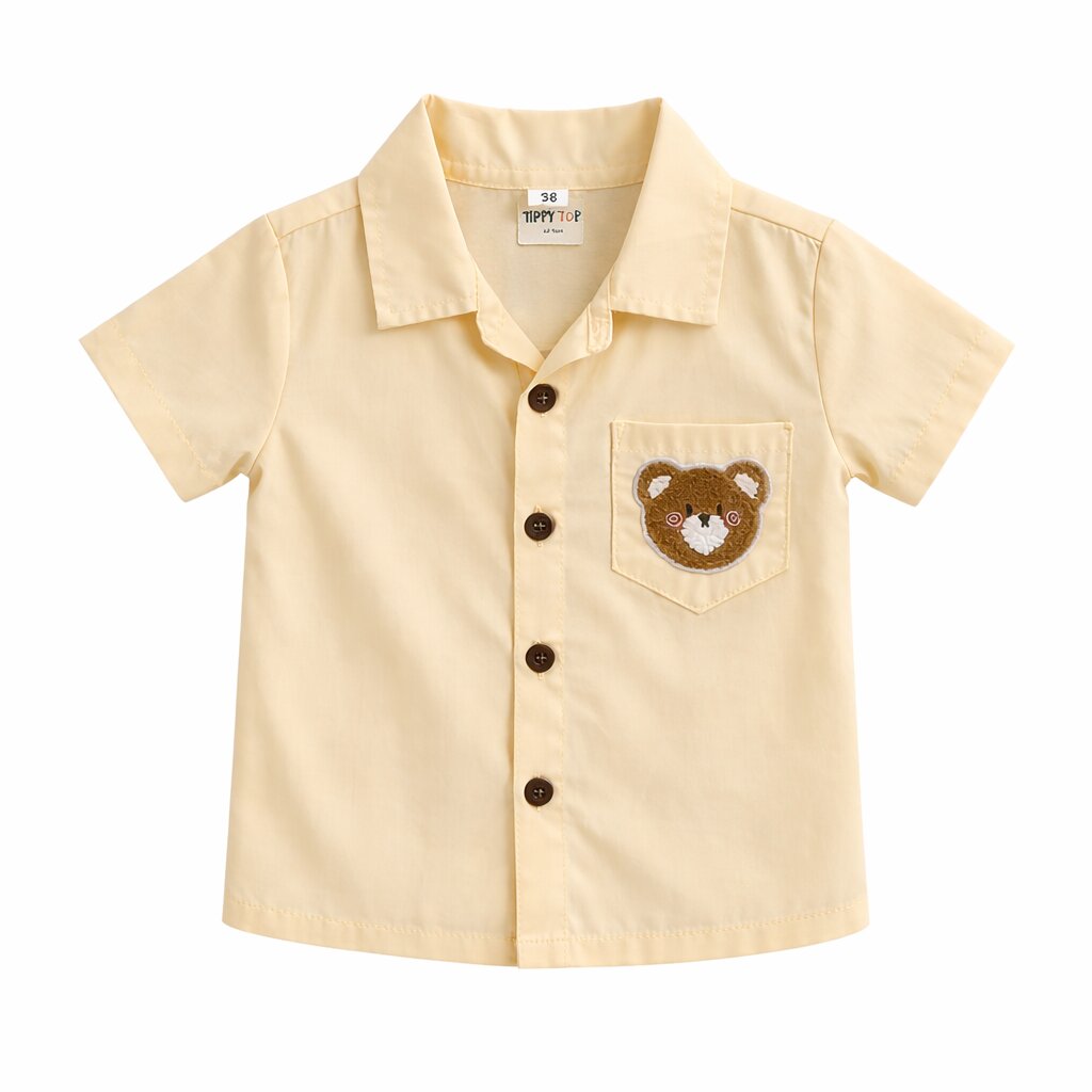 Kids butter yellow teddy patch co-ord set – child wearing front view