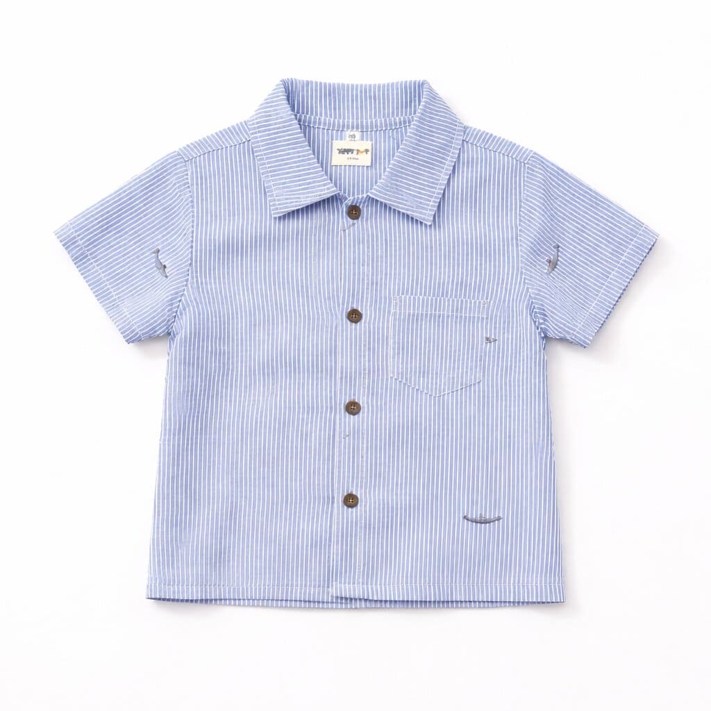 Boys Blue Striped Cotton Co-ord Set | Shirt & Shorts Summer Outfit - Tippy Top