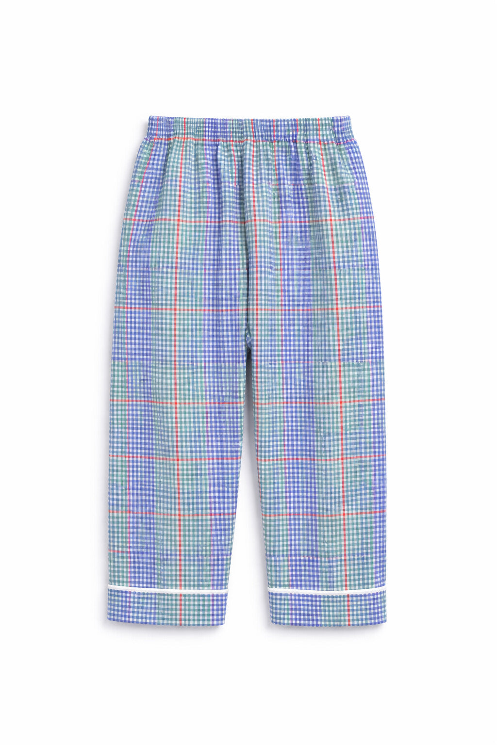 Kids checkered front open night suit – child wearing front view