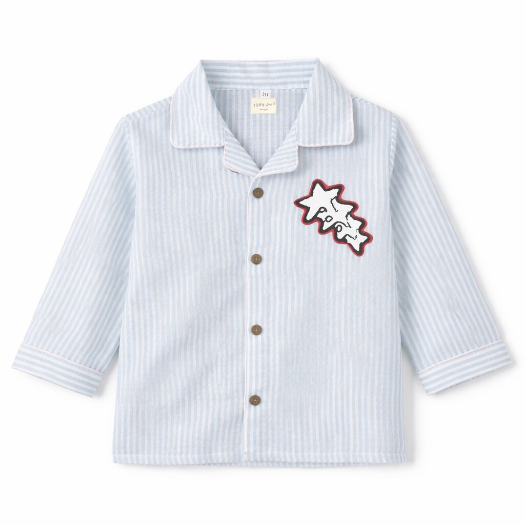 Blue Striped Cotton Night Suit with Star Patch