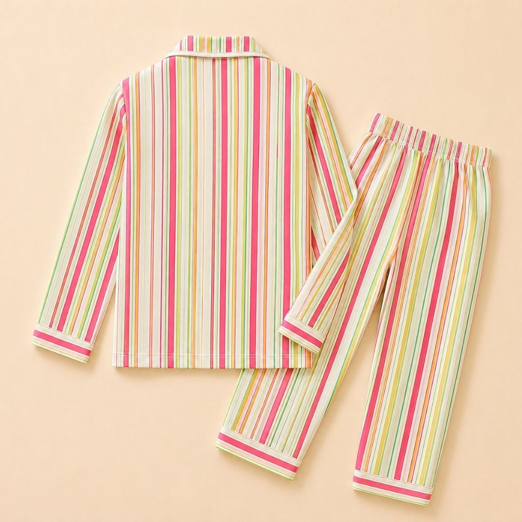 Cotton Woven Full Sleeves Multi Stripe Coordinating Shirt & Pajama Nightsuit Set for Kids - Tippy Top
