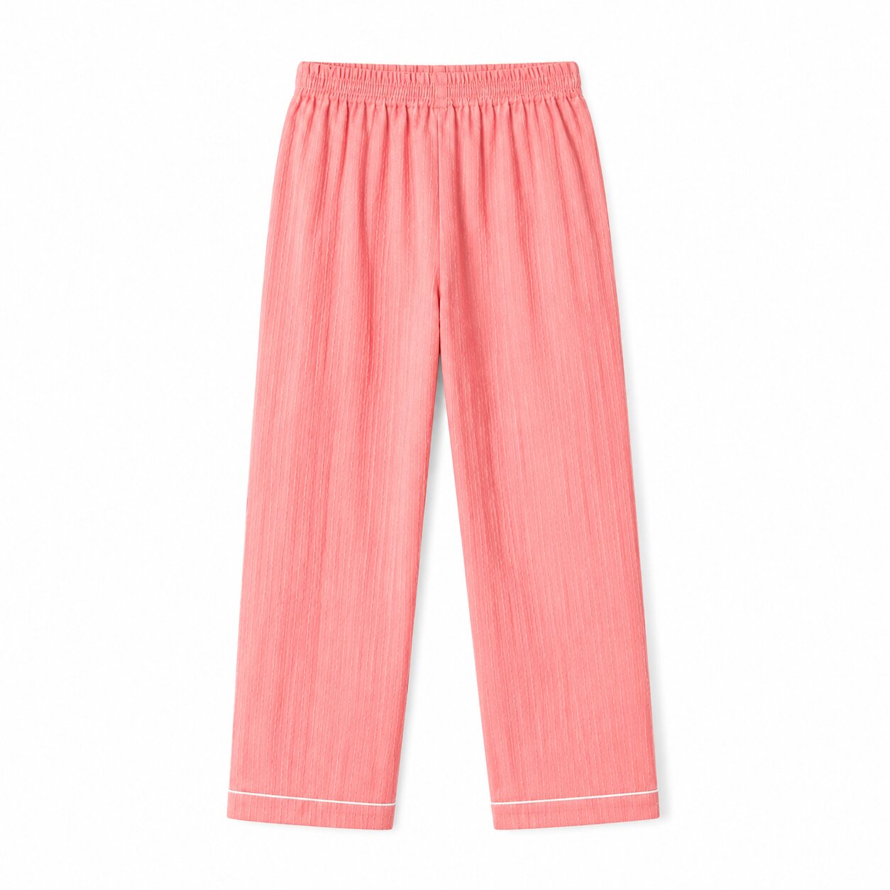 Cotton Textured Full Sleeve Night Suit with Contrast Piping - Pink