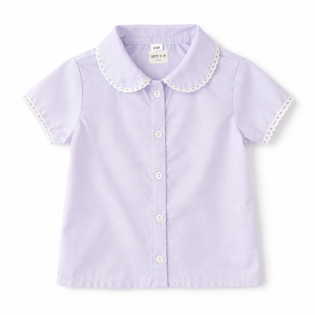 Girls Lavender Cotton Co-ord Set with Lace Collar | Shirt & Pants - Tippy Top
