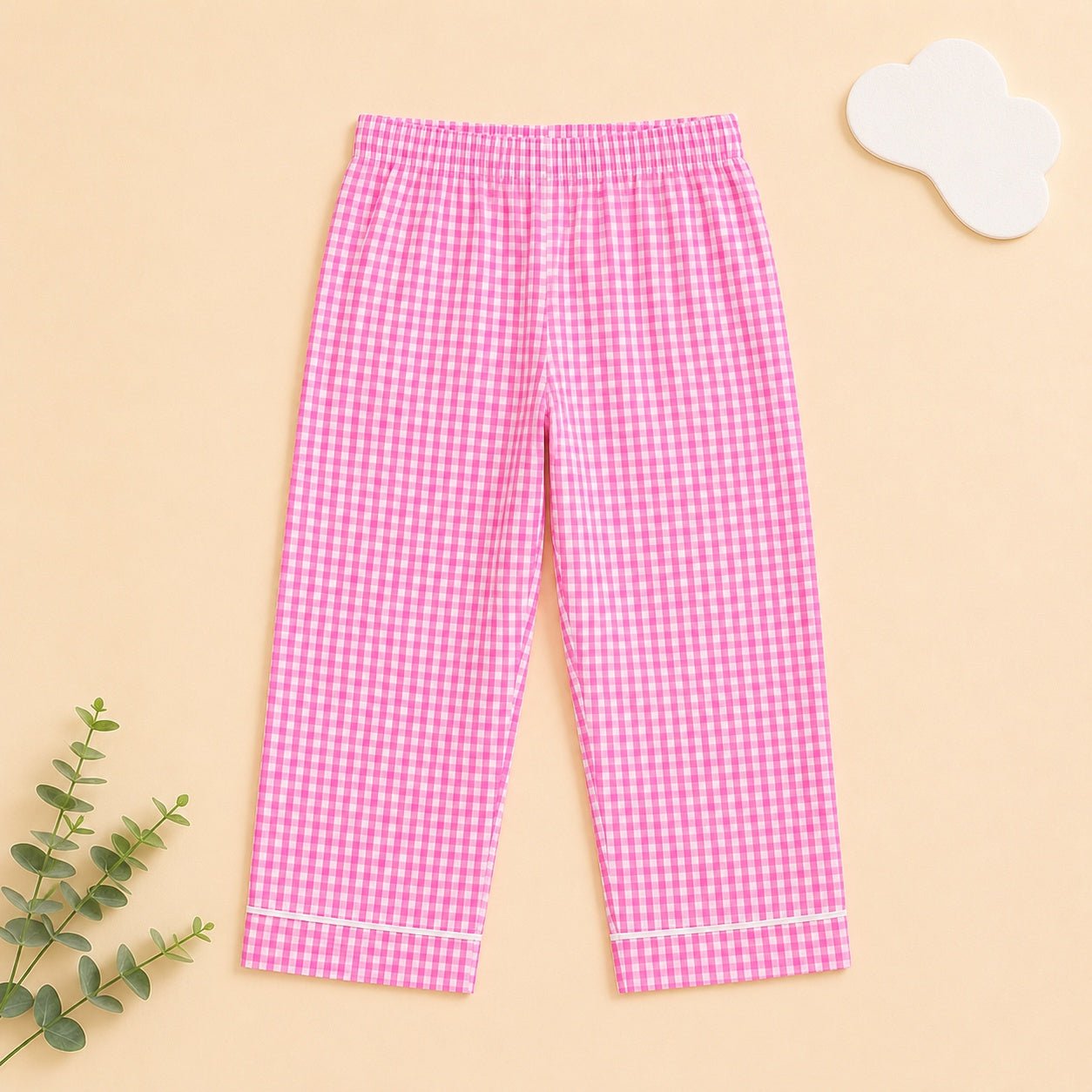 Girls Pink Ghingham Night Suit with Air Balloon Patch - Tippy Top