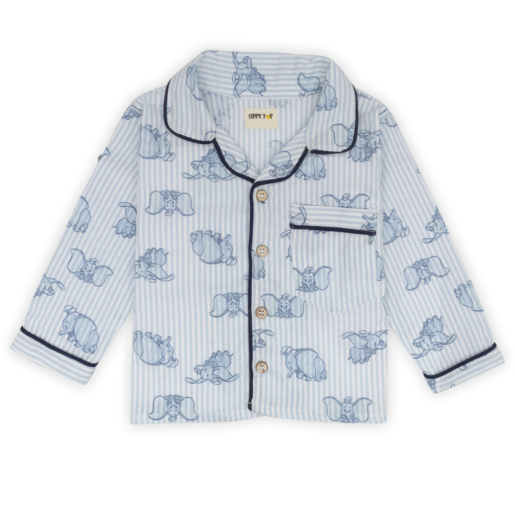 Kids Blue Cotton Striped Elephant Print Night Suit - Tippy Top