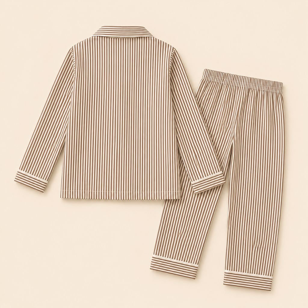 Kids Brown Striped Cotton Night Suit with Teddy Patch - Tippy Top