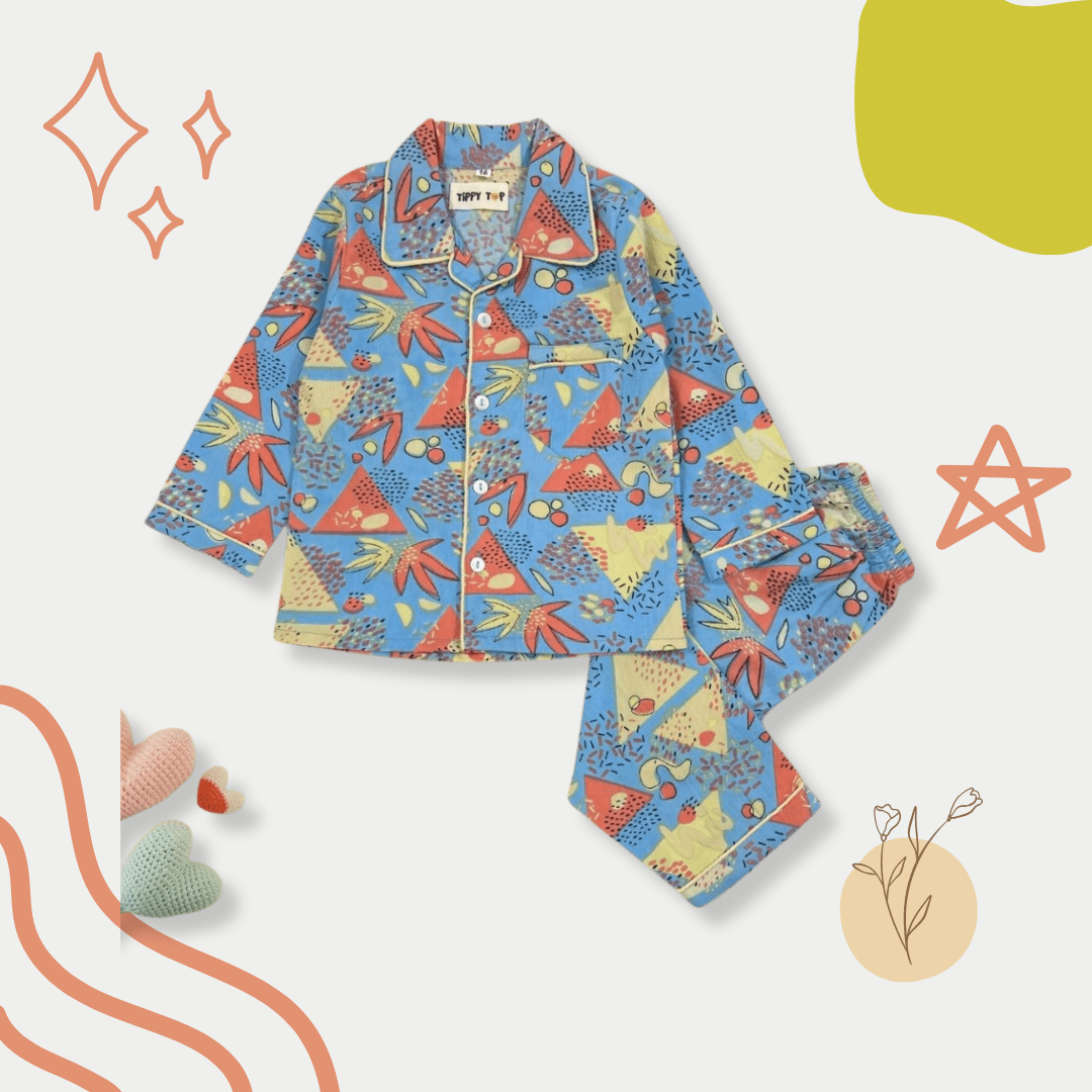 Kids Cotton Doodle Printed Night Suit - Tippy Top