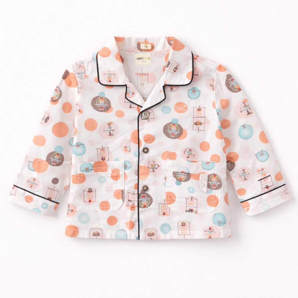 Kids Cotton Night Suit with Polka Dot Toy Print | Full Sleeve - Tippy Top