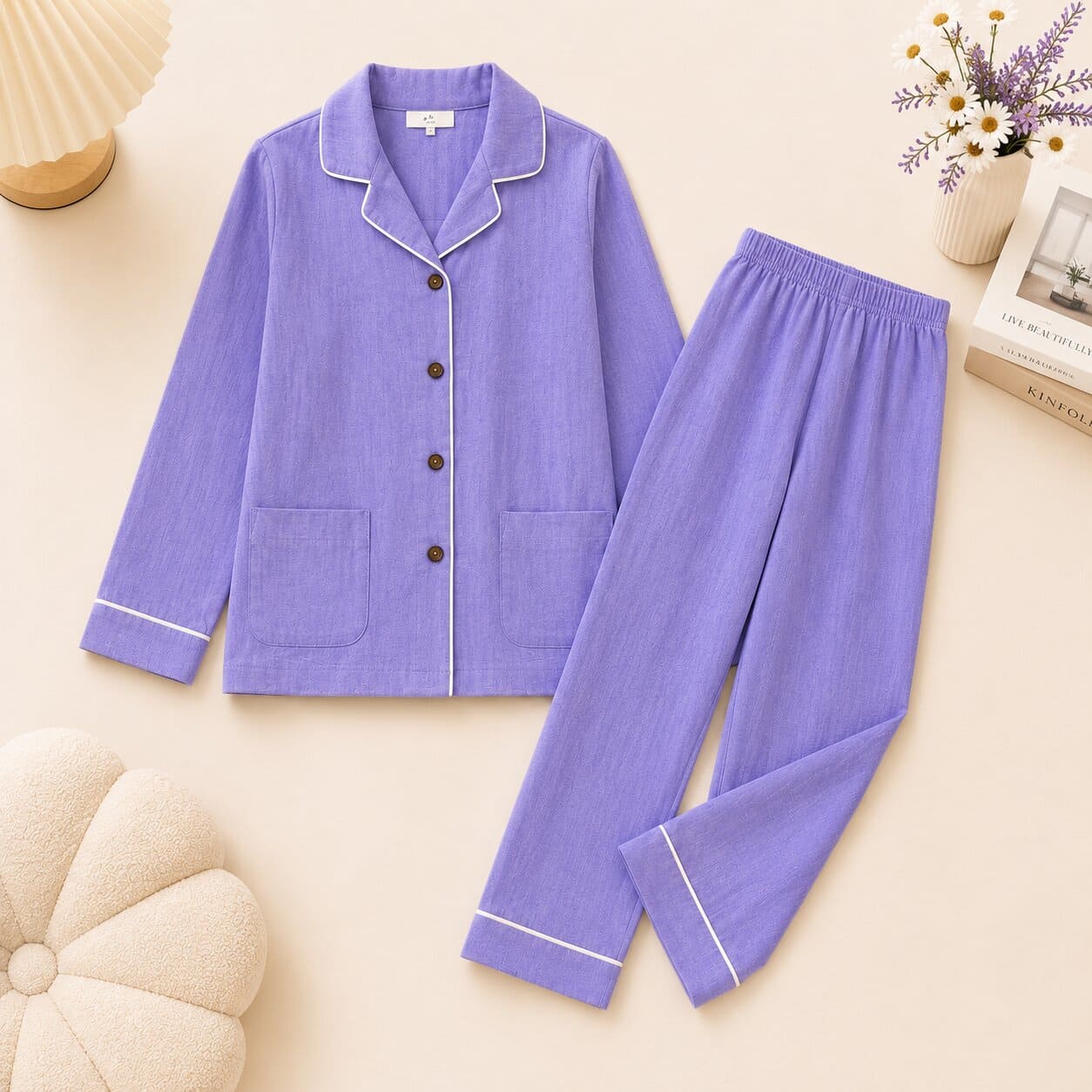 Kids Lavender Cotton Night Suit | Full Sleeve Sleepwear - Tippy Top