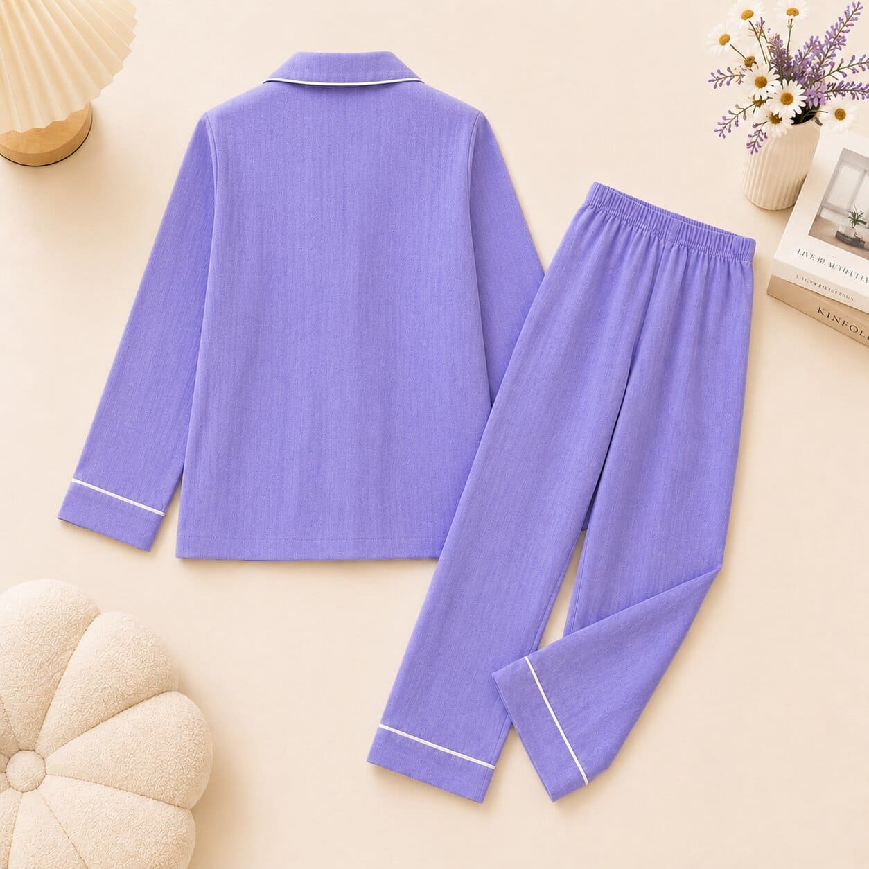 Kids Lavender Cotton Night Suit | Full Sleeve Sleepwear - Tippy Top
