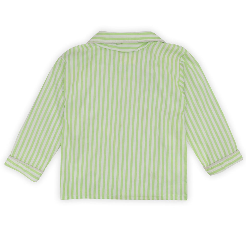 Kids Lime Green Striped Cotton Night Suit with Patch - Tippy Top