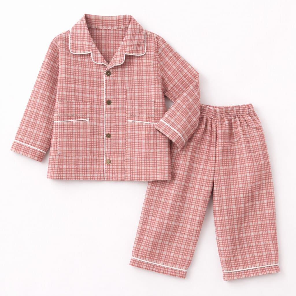 Kids Peach Check Cotton Night Suit | Soft Full Sleeve Sleepwear Set - Tippy Top
