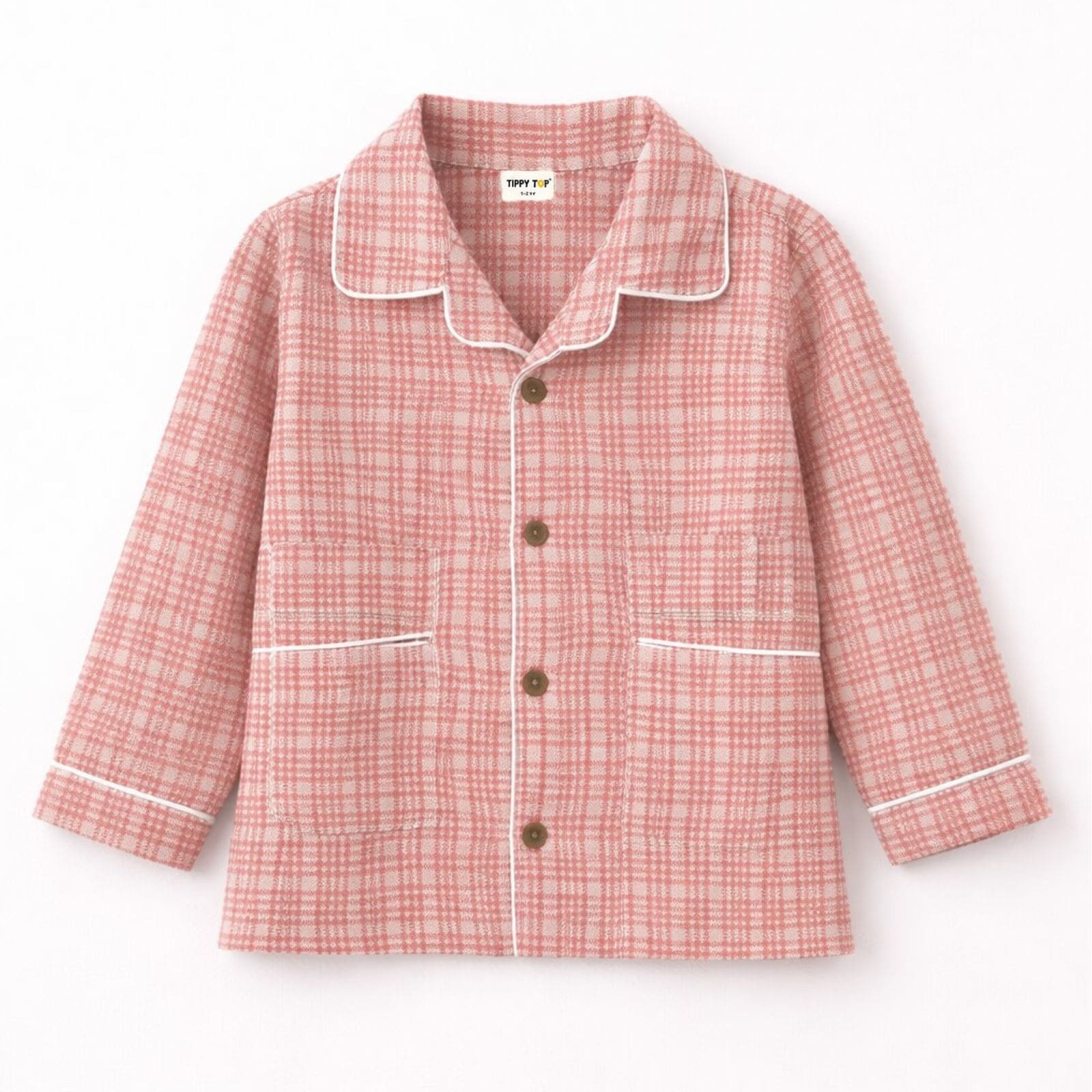 Kids Peach Check Cotton Night Suit | Soft Full Sleeve Sleepwear Set - Tippy Top