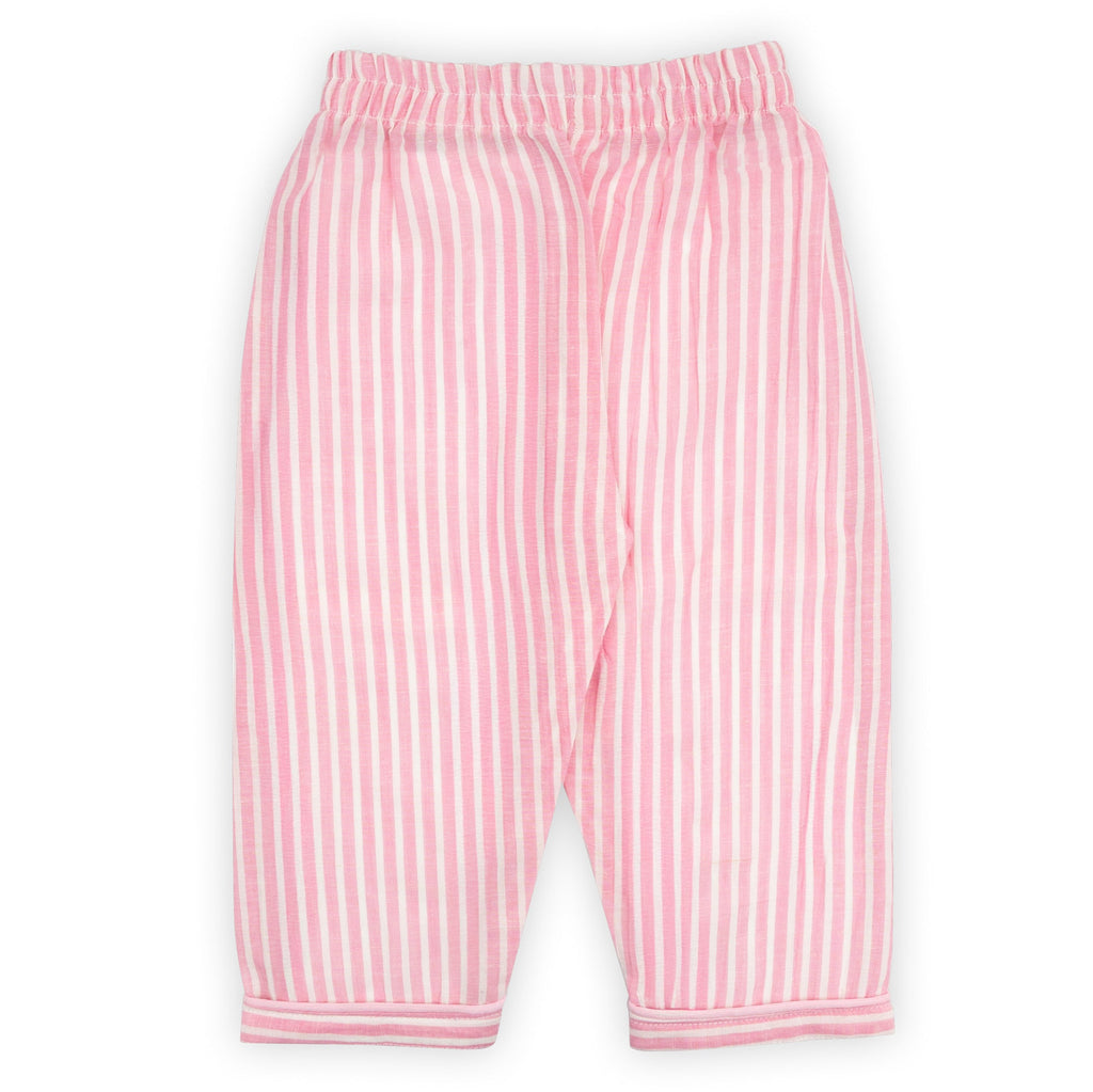 Kids Pink Striped Cotton Night Suit with Ice Cream Patch - Tippy Top