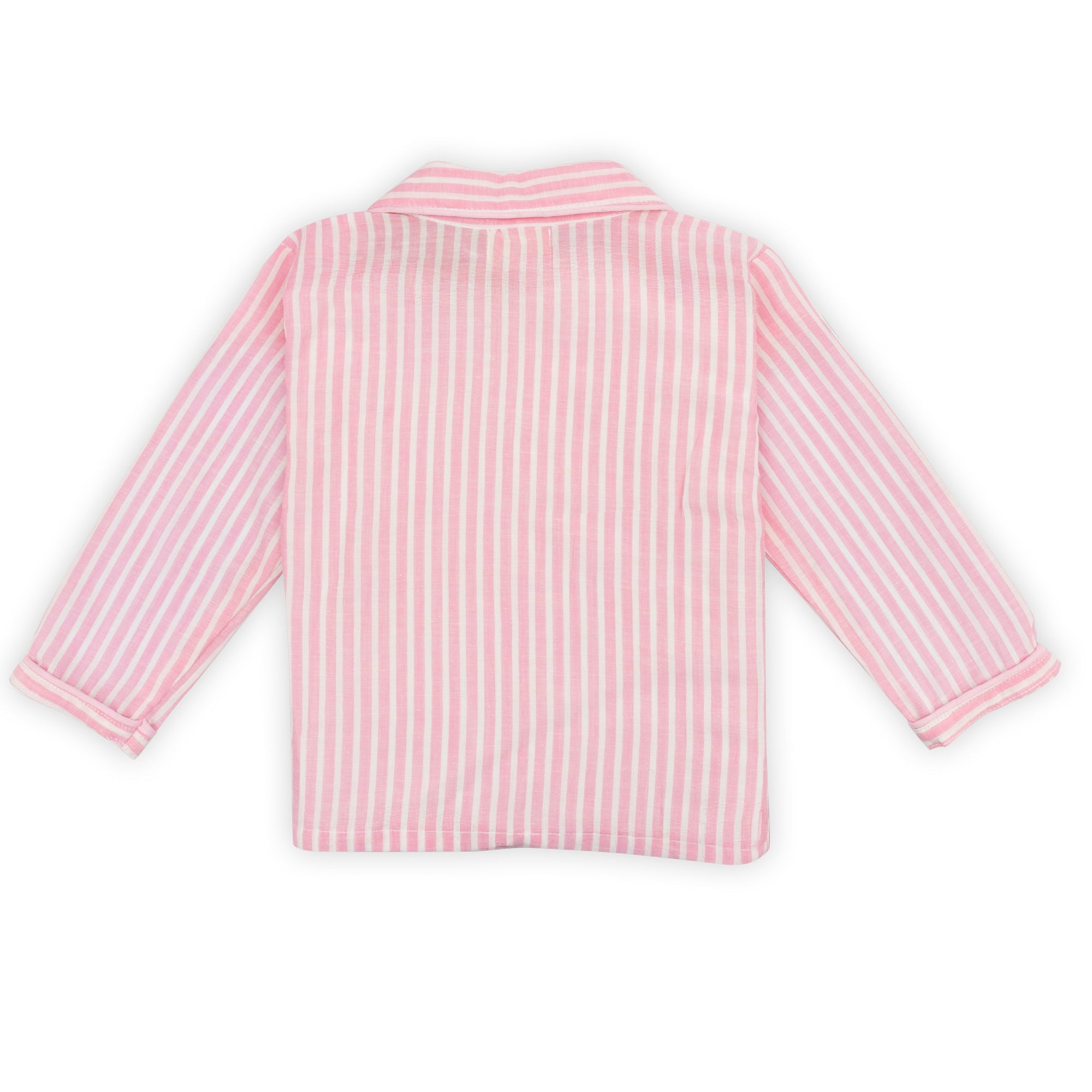 Kids Pink Striped Cotton Night Suit with Ice Cream Patch - Tippy Top