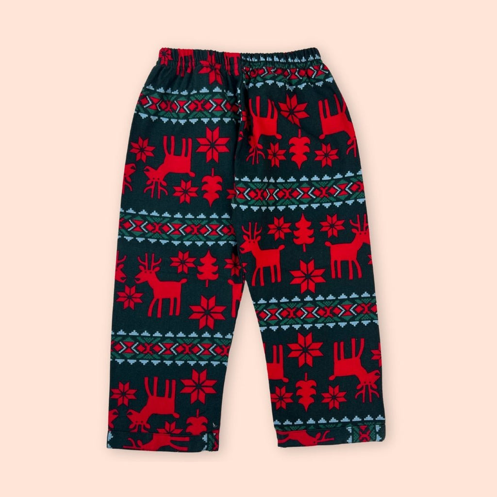 Kids Red & Green Flannel Night Suit with Festive Reindeer Print - Tippy Top