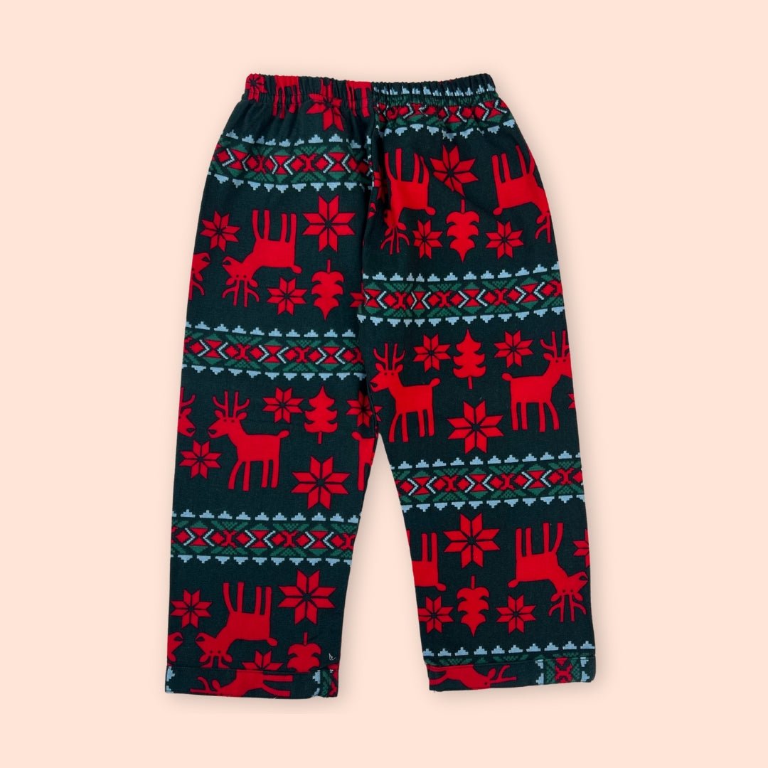 Kids Red & Green Flannel Night Suit with Festive Reindeer Print - Tippy Top