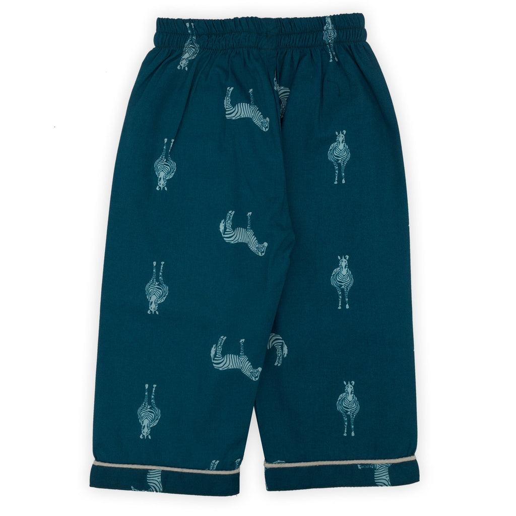 Kids Teal Blue Cotton Zebra Print Night Suit - Tippy Top