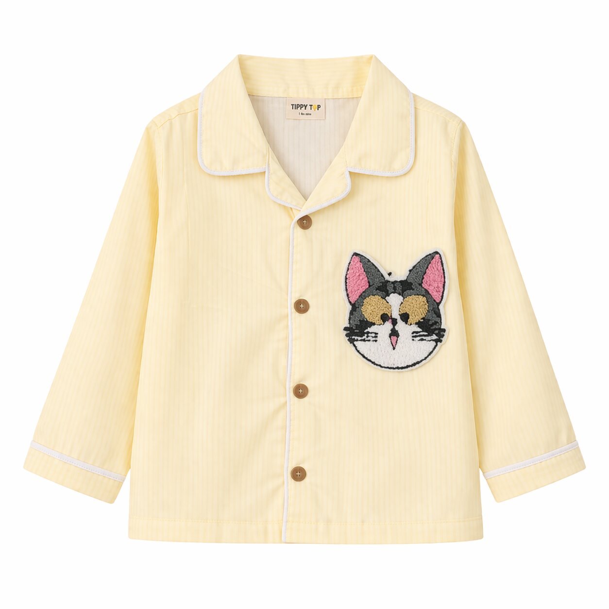 Kids Yellow Cotton Night Suit with Cat Patch - Tippy Top