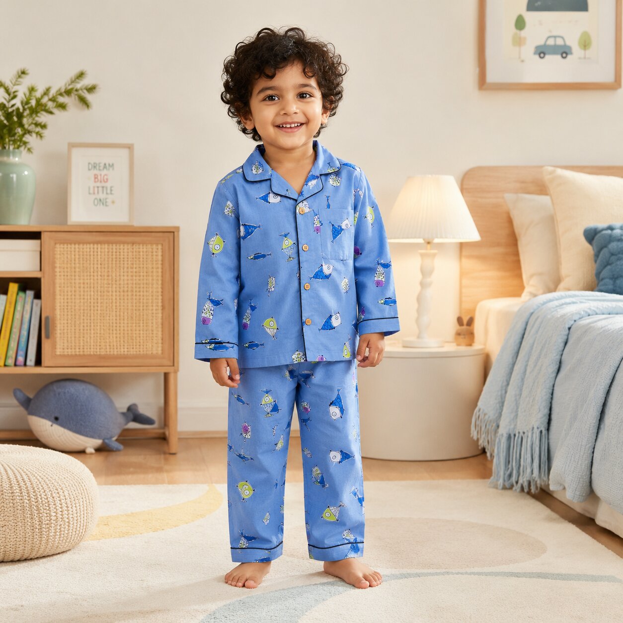 Kids Pure Cotton Fish Print Night Suit Set | Full Sleeve