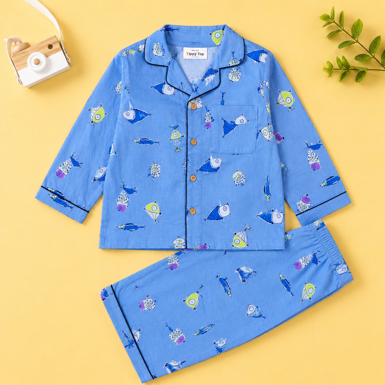 Kids Pure Cotton Fish Print Night Suit Set | Full Sleeve