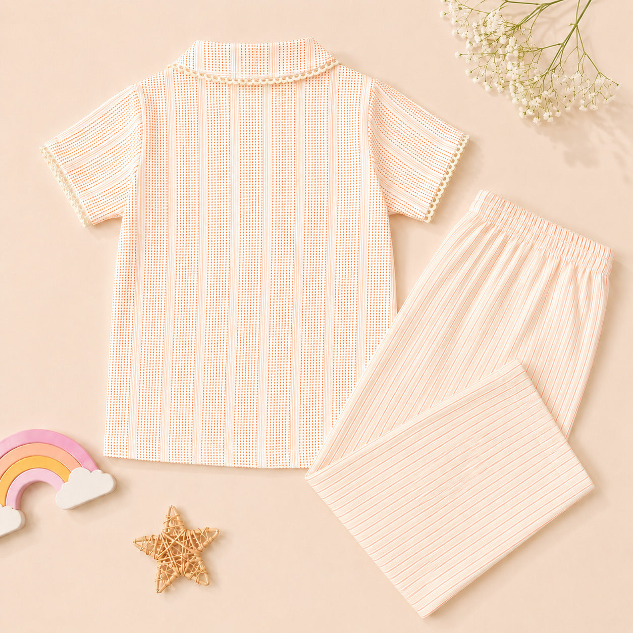 Girls cotton summer stripe co-ord set – back view