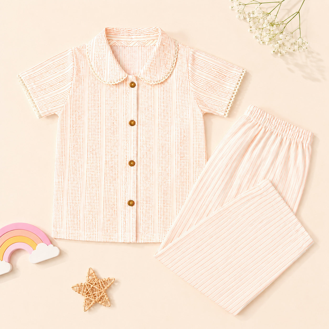 Girls cotton summer stripe co-ord set – full set view