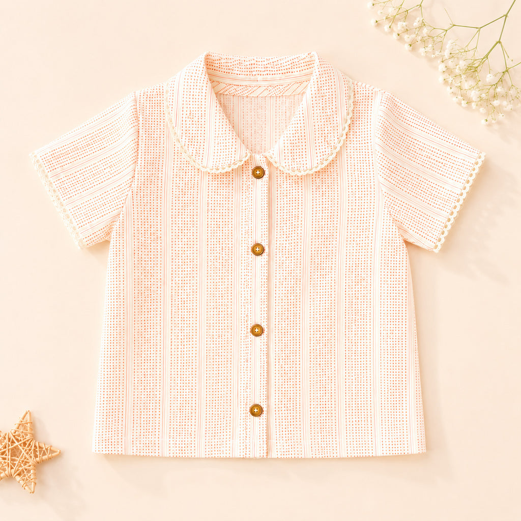 Girls peach stripe co-ord set – shirt detail view
