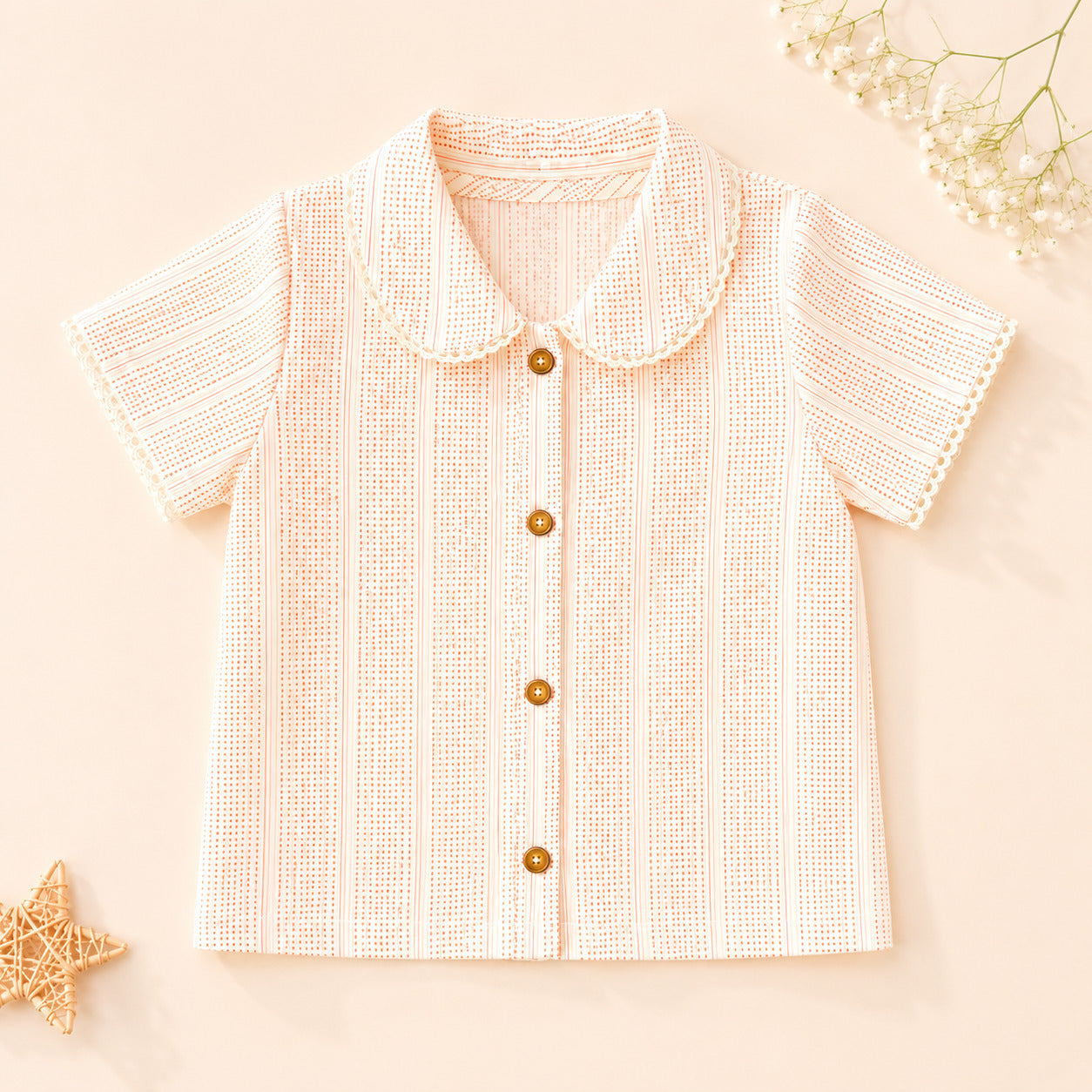Girls peach stripe co-ord set – shirt detail view