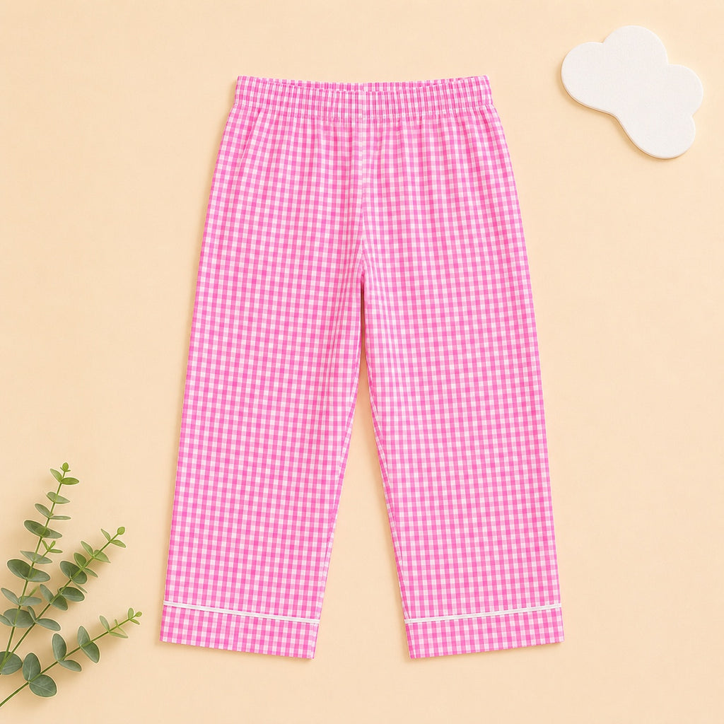 Girls Pink Ghingham Night Suit with Air Balloon Patch