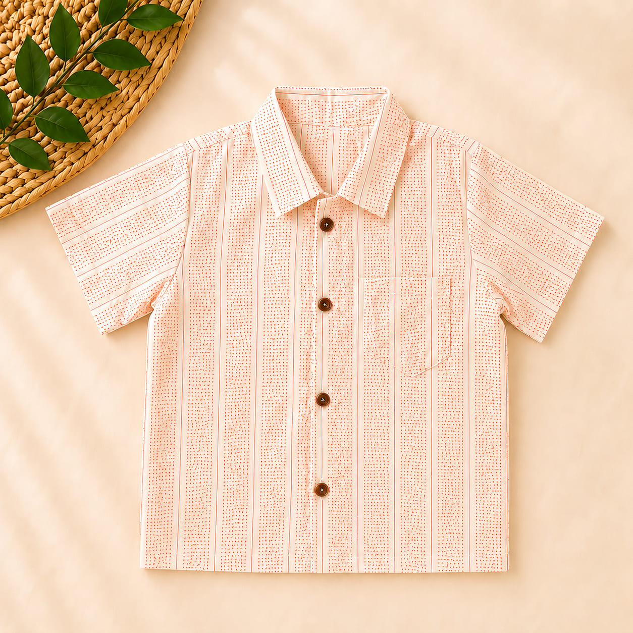 Boys Peach Striped Cotton Co-ord Set | Shirt & Shorts Summer Outfit