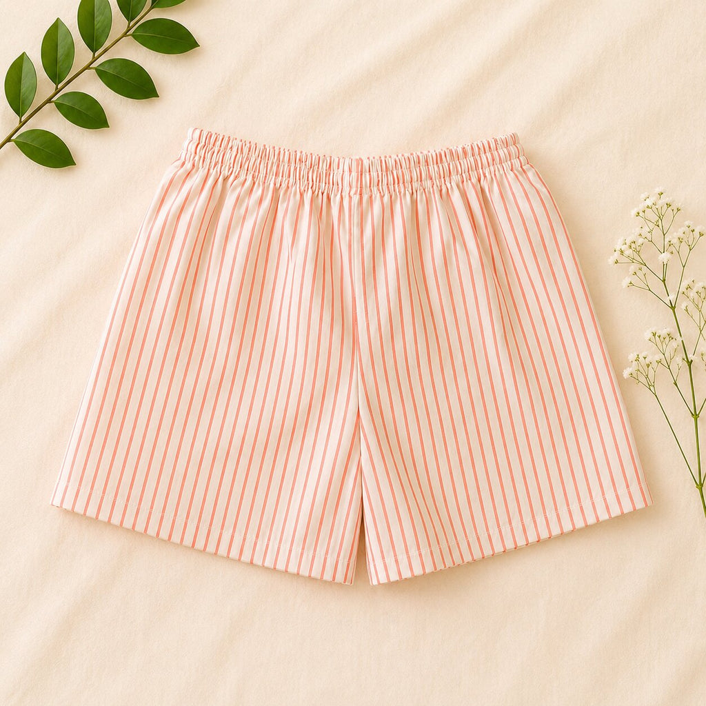 Boys Peach Striped Cotton Co-ord Set | Shirt & Shorts Summer Outfit