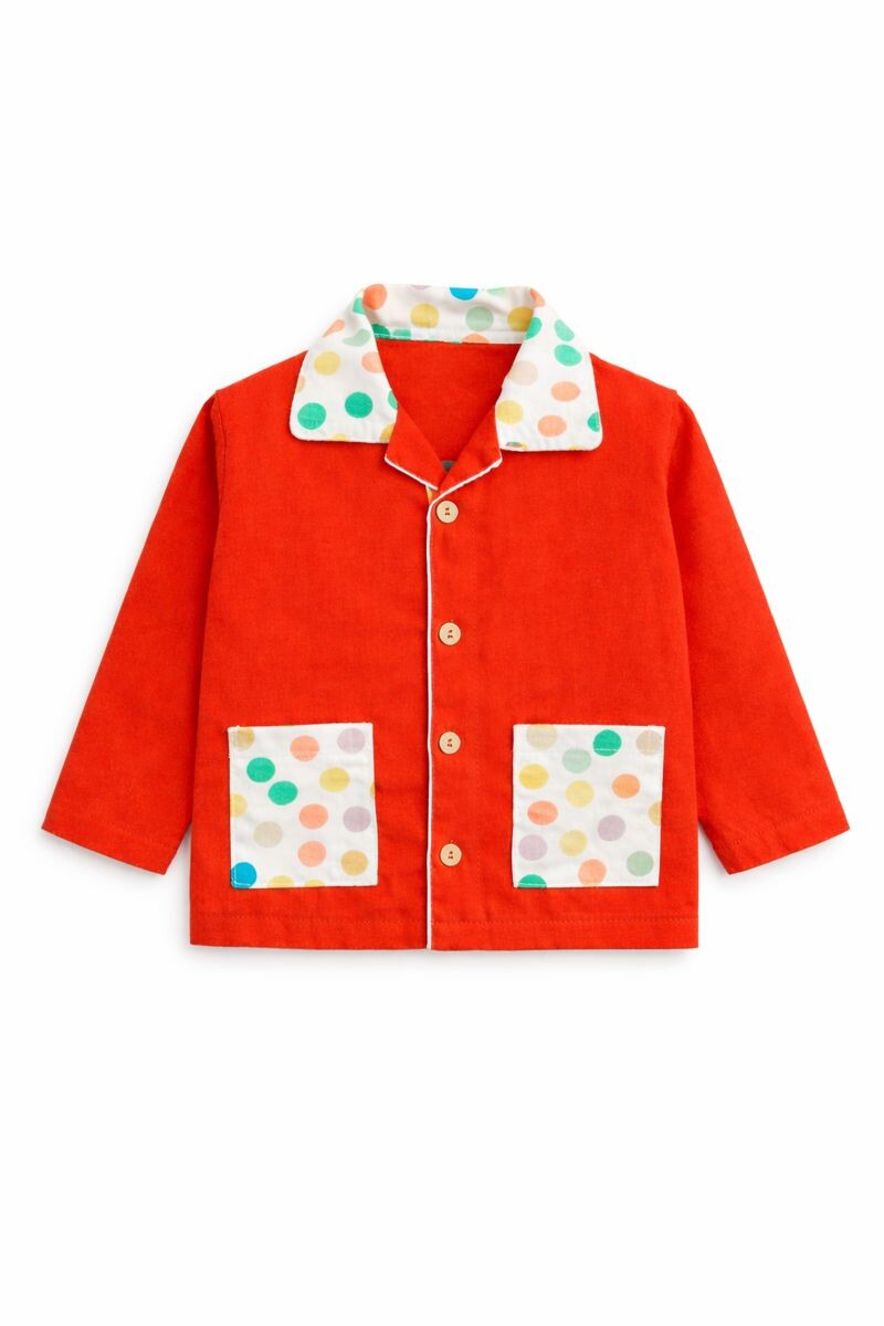 Cotton Printed Night Suit with Dual Pockets - Orange