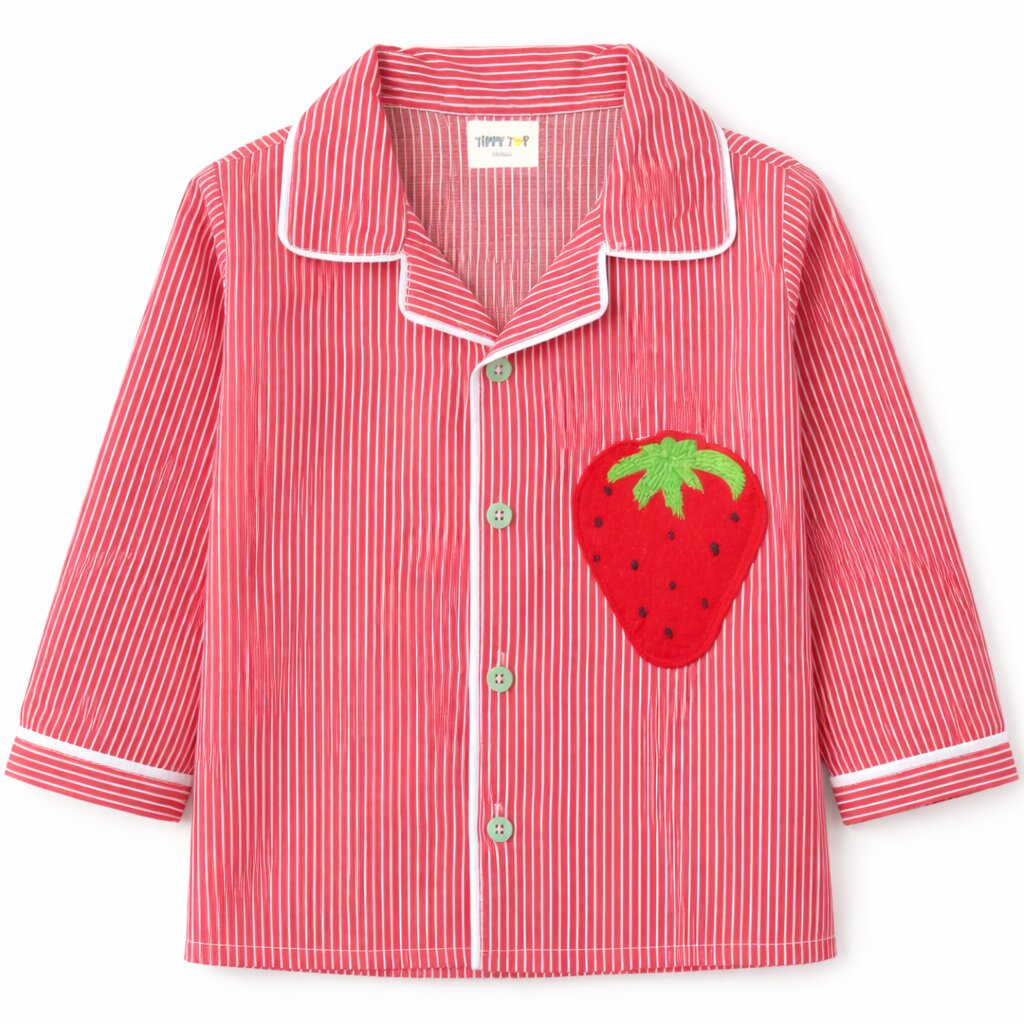 Pure Cotton Red Stripe Strawberry Patch Nightsuit Set