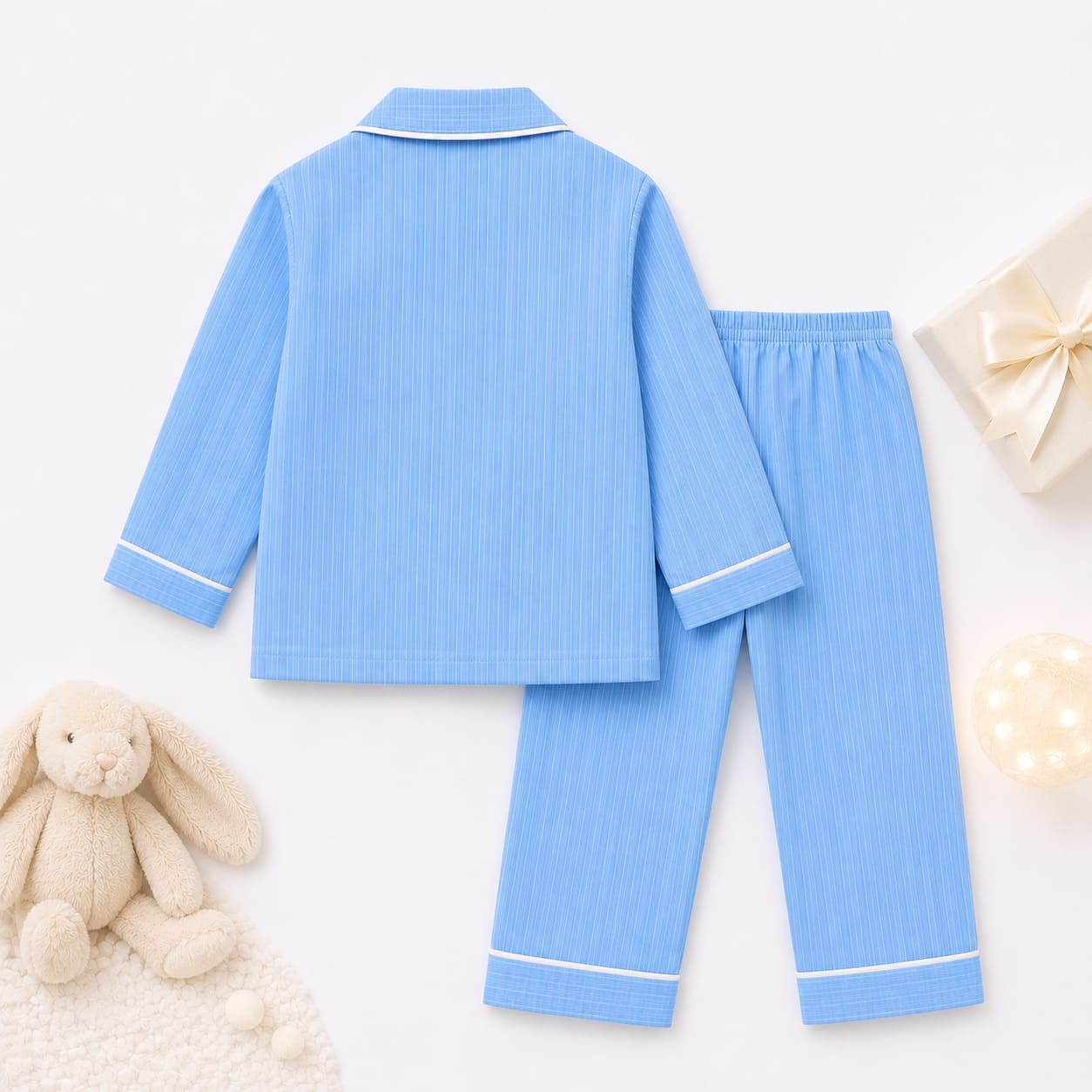 Kids blue solid night suit – back view