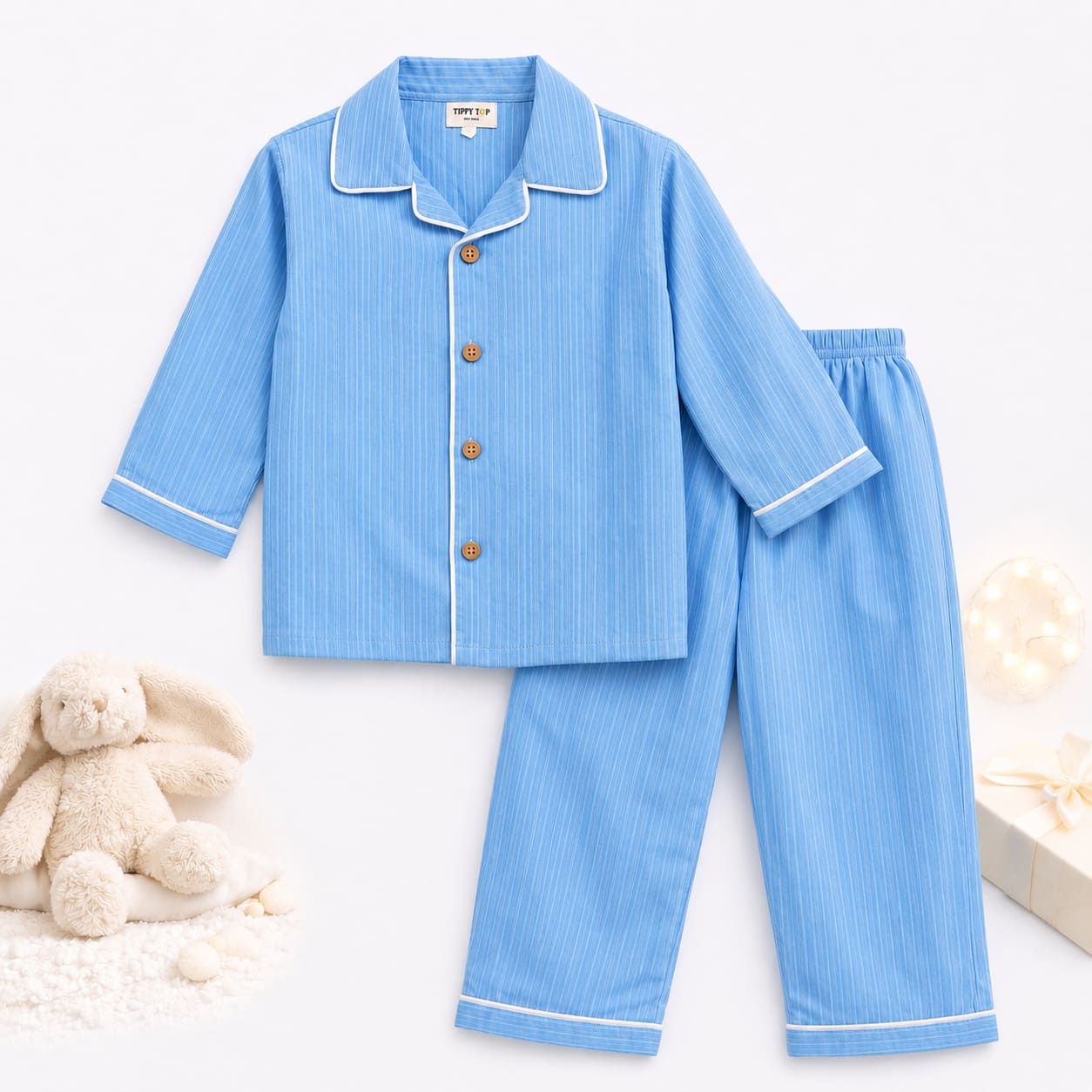Kids blue solid night suit – flat lay product view