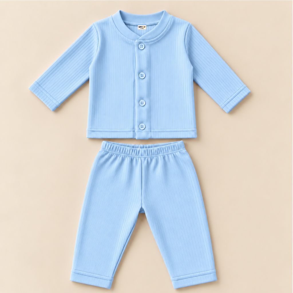 Kids blue ribbed front open thermal innerwear set for babies – Tippy Top