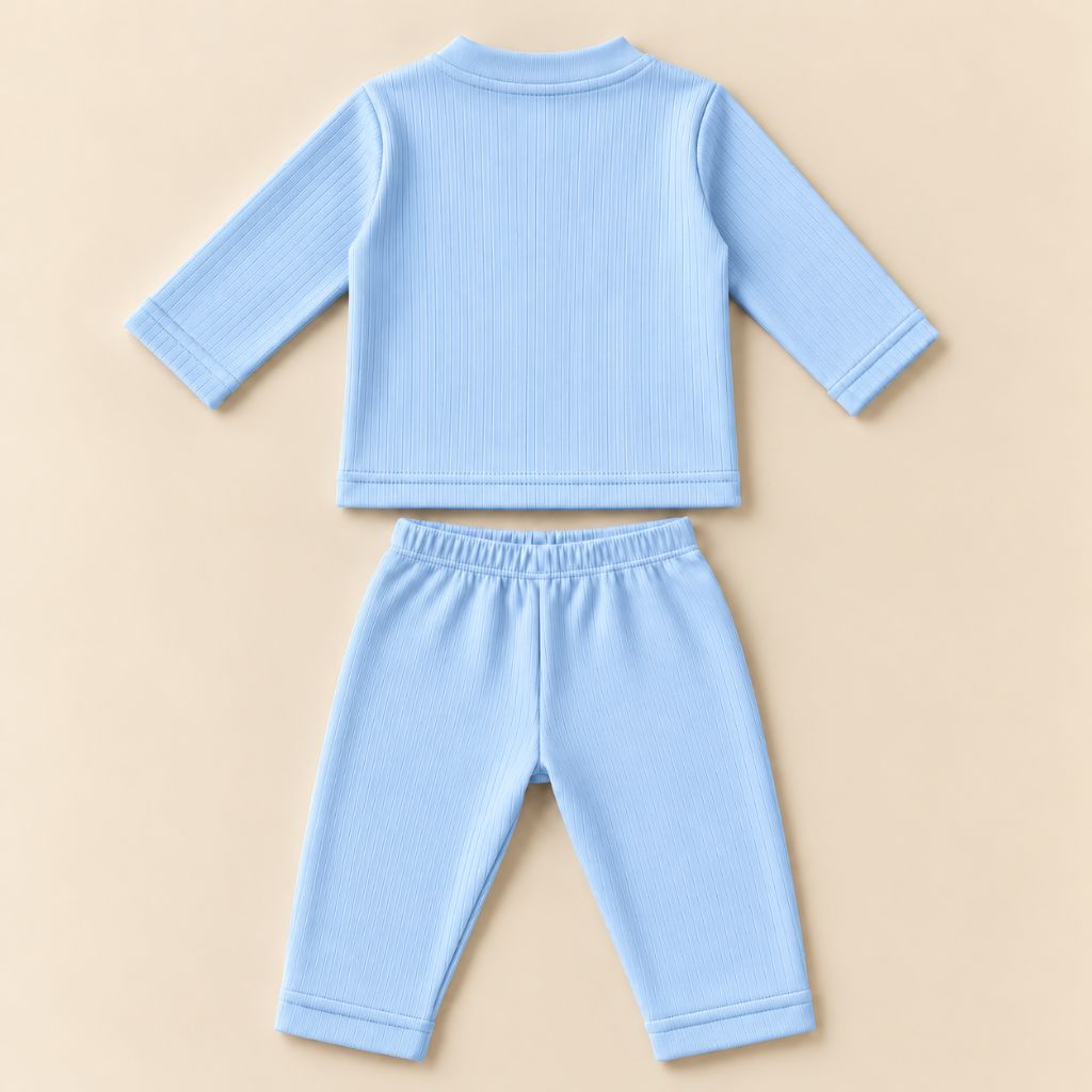 Kids blue full sleeve front open thermal vest and elastic waist pants, winter base layer – Tippy Top