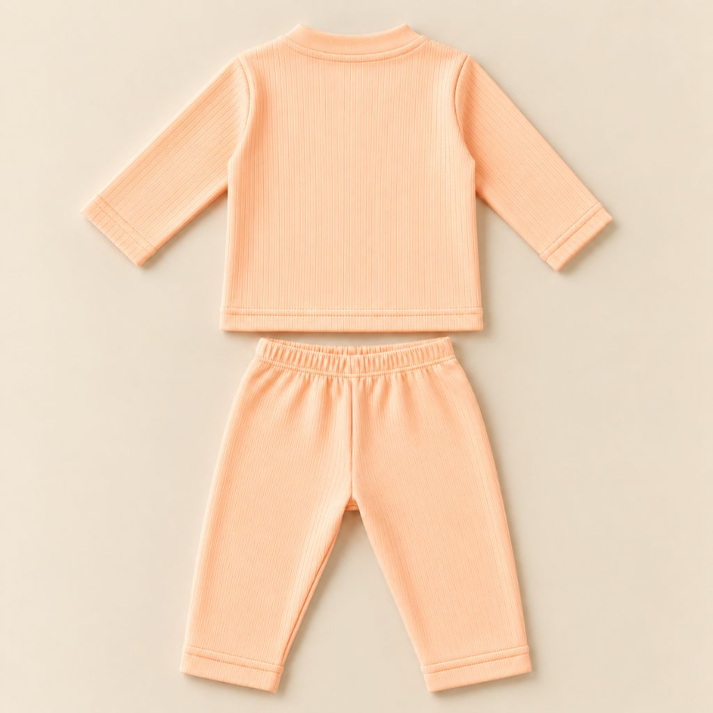 Kids orange full sleeve front open thermal vest and elastic waist pants, winter base layer – Tippy Top