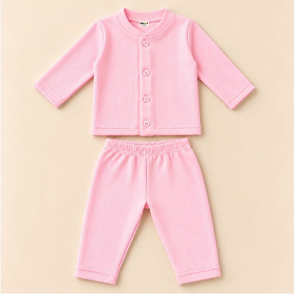 Kids pink ribbed front open thermal innerwear set for babies – Tippy Top