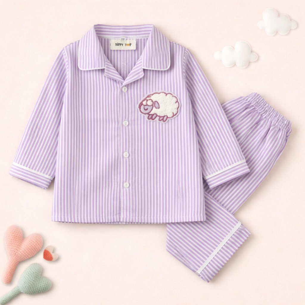 Counting Sheep Lavender Striped Night Suit